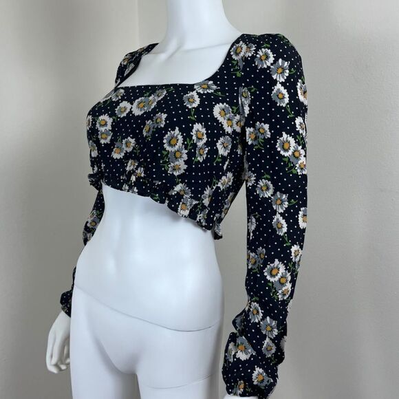 Zara Women Size S Cropped Floral Polka Dot Long Sleeve NEW Top Festival Y2K Boho - Picture 6 of 15